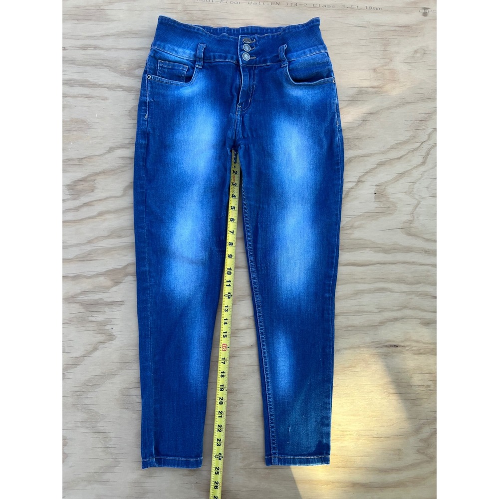 Wassup High Waisted Skinny Jeans Medium Wash Blue Size 34 Slim Fit 3-Button Fly